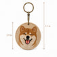 Size guide for a custom embroidered Shiba Inu portrait keychain measuring 2.9 inches in diameter and 5.1 inches in total height.