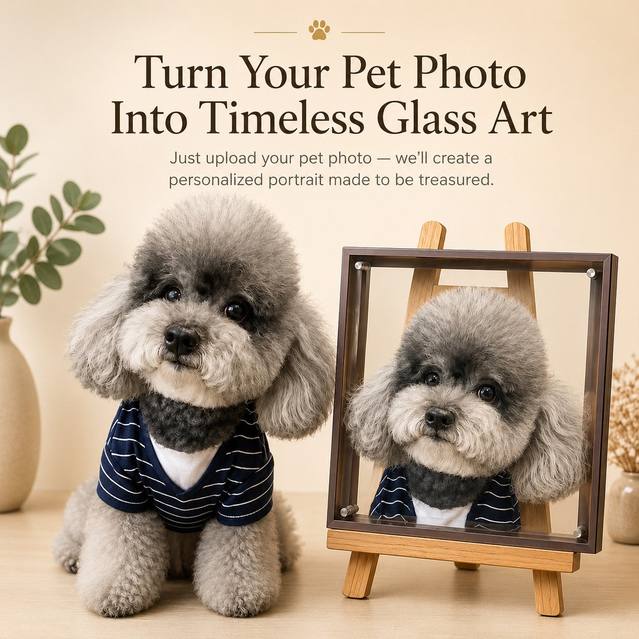 Custom glass pet portrait frame handmade 3D layered art to preserve your lovely dog memory