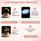Four-step customization process for a personalized pet crystal ball: choose a style, upload a photo, create the 3D engraving and receive your keepsake.