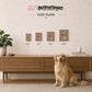 Custom pet portrait size guide showing 4x6, 5x7, 6x8 and 8x10 inch vertical options above a wooden cabinet with a Golden Retriever.