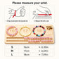 Personalized pet portrait bracelet wrist size guide for 16, 17 and 18 cm options.