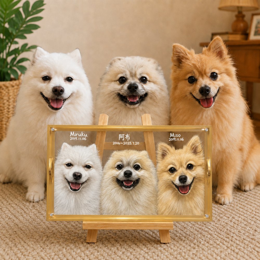 Custom Multi-Layer Glass Pet Portrait – Three Pets | PetPortraArt