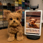 Handmade Yorkshire terrier pet replica displayed beside the customer's reference photo on a tablet.